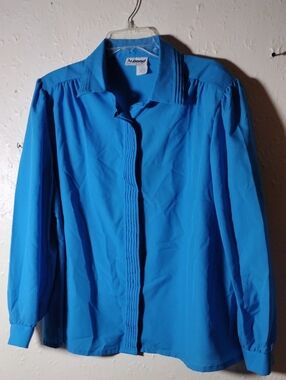 Ms.Bond,Size42,Women's Bright Blue Silky Button-Up Blouse